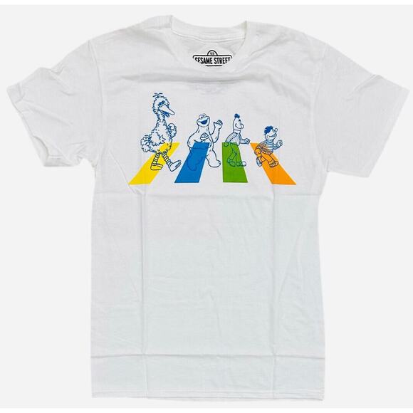 Sesame Street Men's T-Shirt Abbey Street Short Sleeve Crewneck Tee in White - Picture 1 of 1